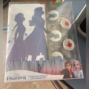 Frozen shower curtain and hook set. New.